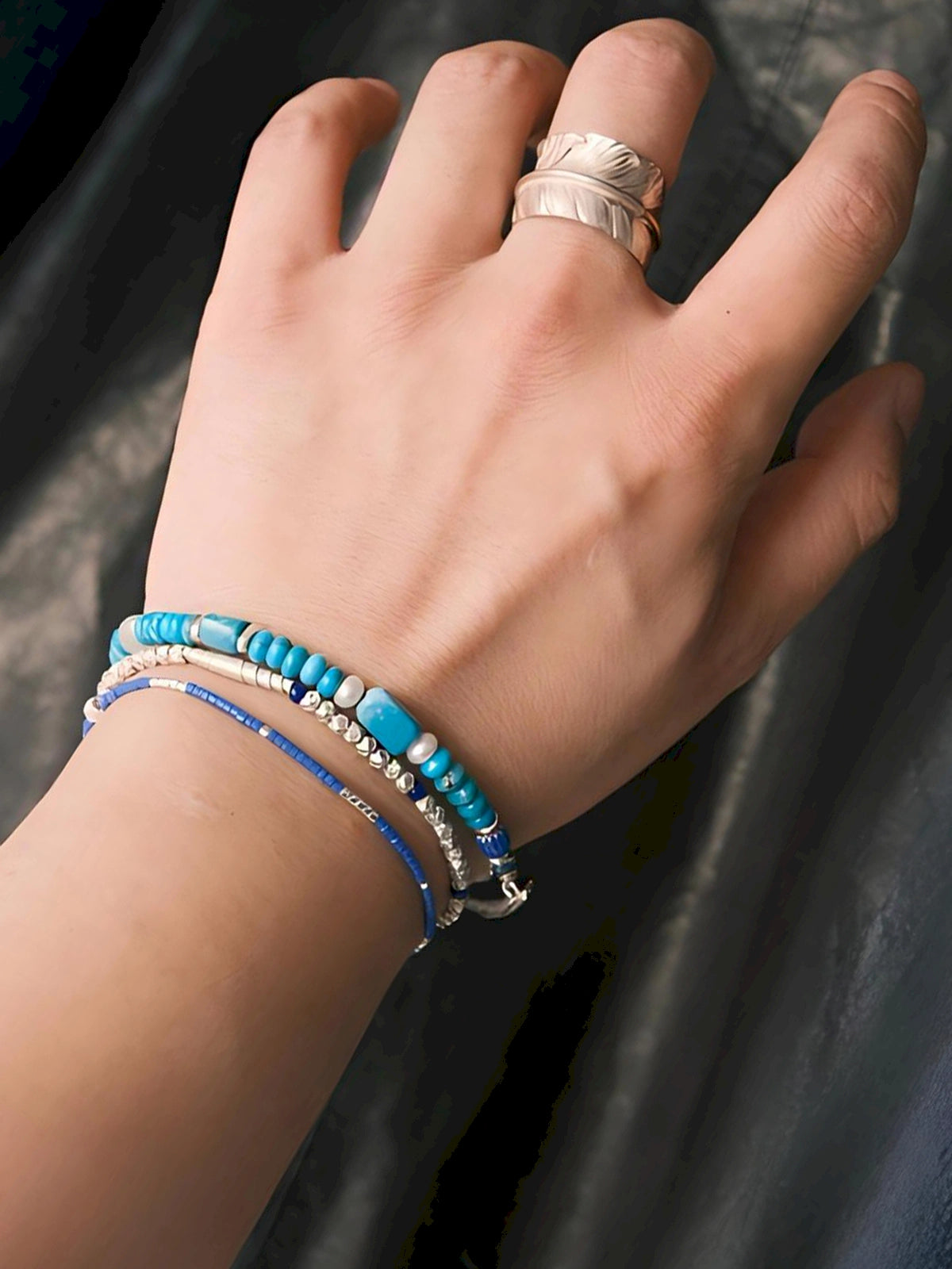 Mineral Soul Series | Blue Frontier | Turquoise, Jade & Silver Feather Bracelet