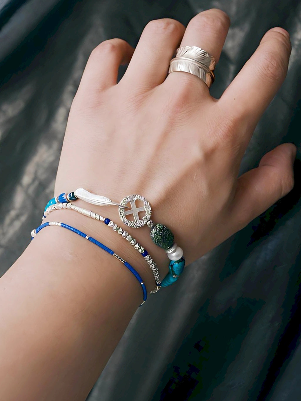Mineral Soul Series | Blue Frontier | Turquoise, Jade & Silver Feather Bracelet