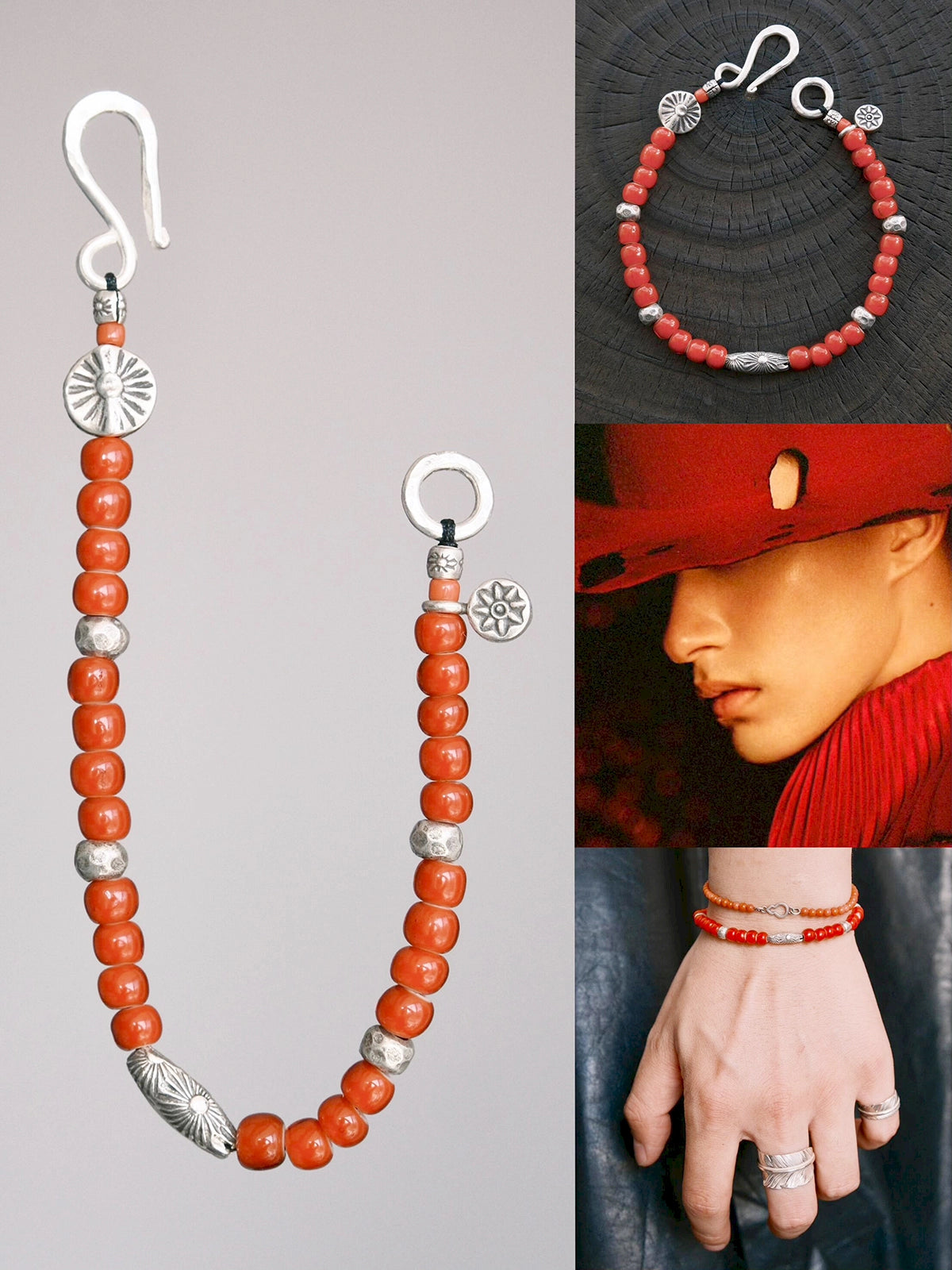 Identity Series | Red Solstice | Japanese Colored-Glaze & 990 Silver Bracelet Secondary image