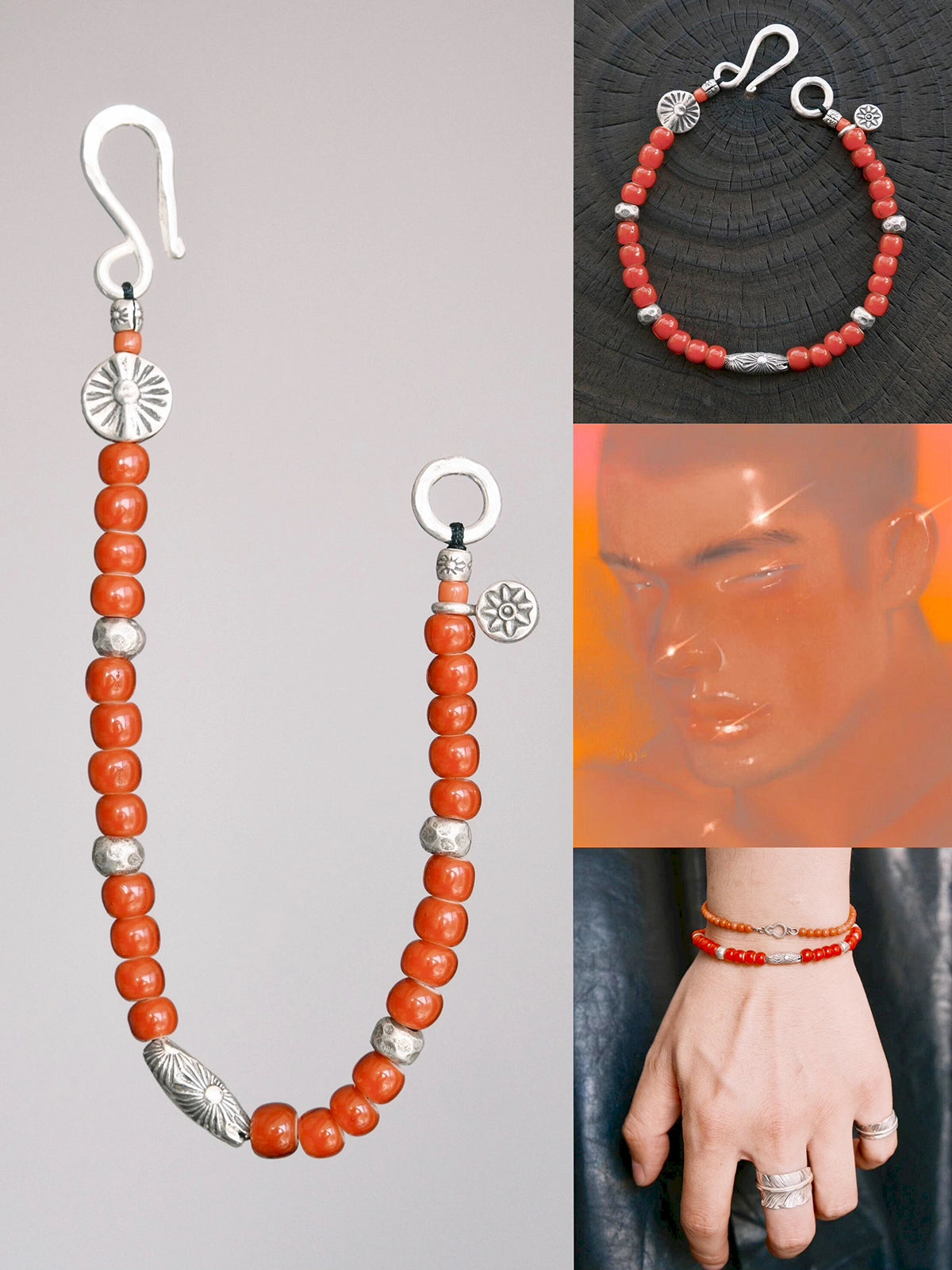 Identity Series | Red Solstice | Japanese Colored-Glaze & 990 Silver Bracelet
