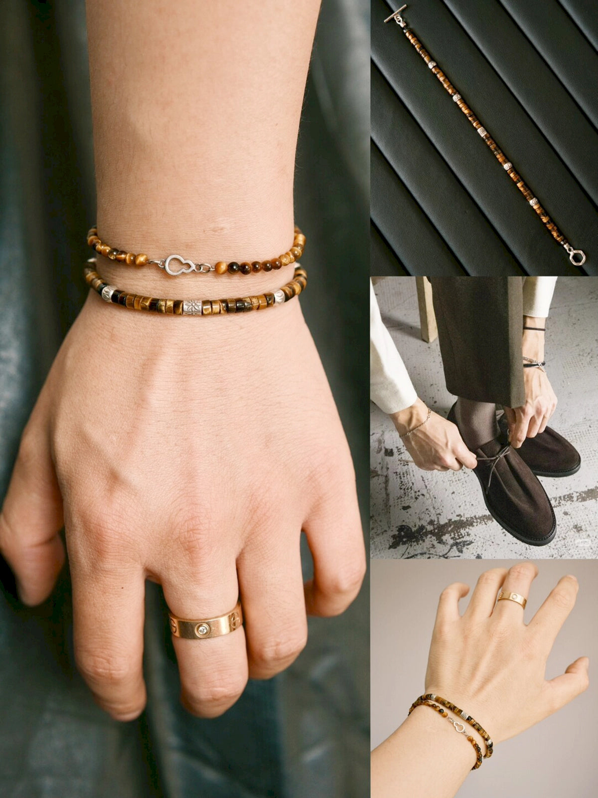 Urban Stoic Series | Amber Authority | Tiger Eye & Hand-Hammered Silver Bracelet Secondary image