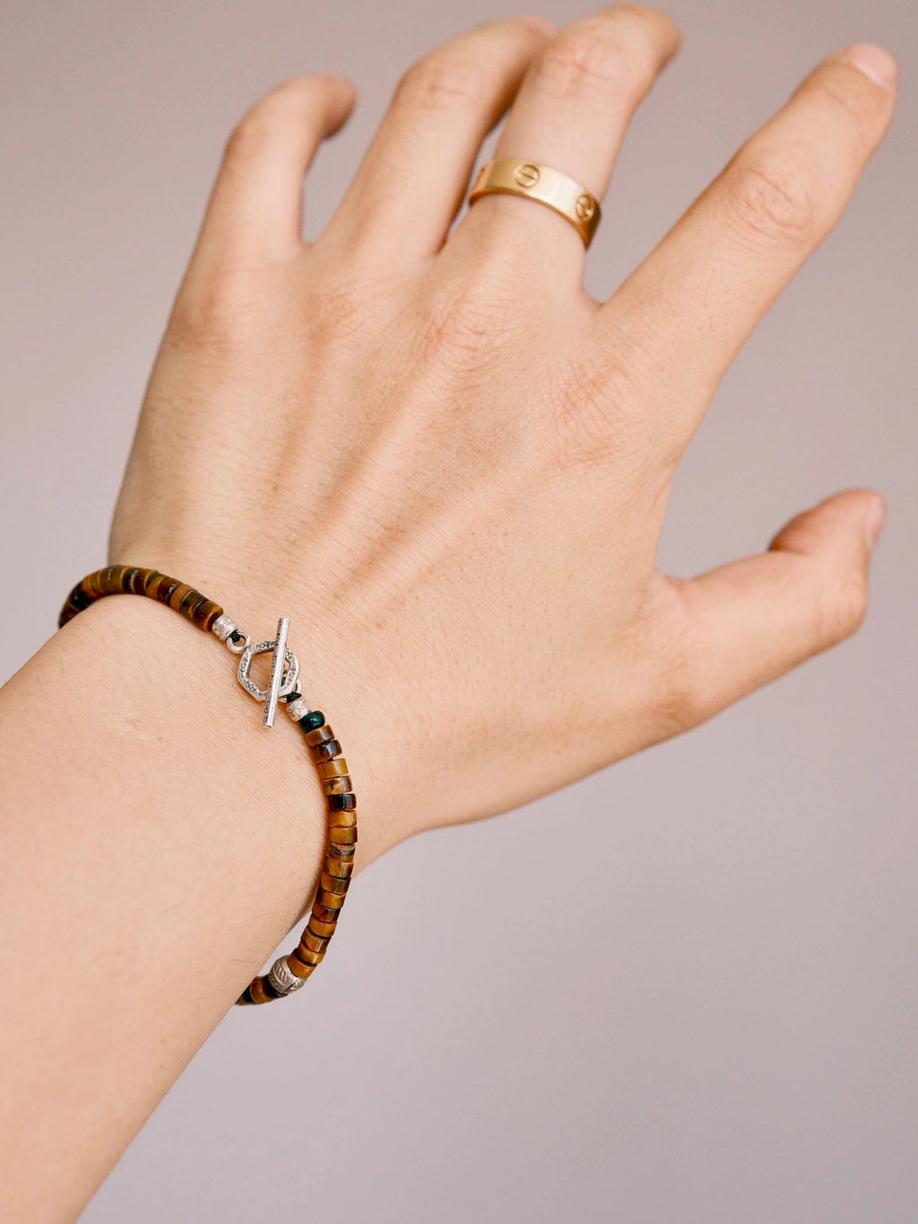 Urban Stoic Series | Amber Authority | Tiger Eye & Hand-Hammered Silver Bracelet