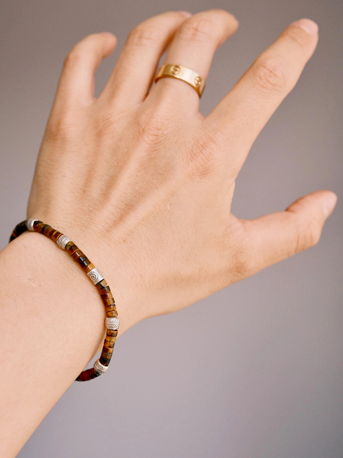 Urban Stoic Series | Amber Authority | Tiger Eye & Hand-Hammered Silver Bracelet