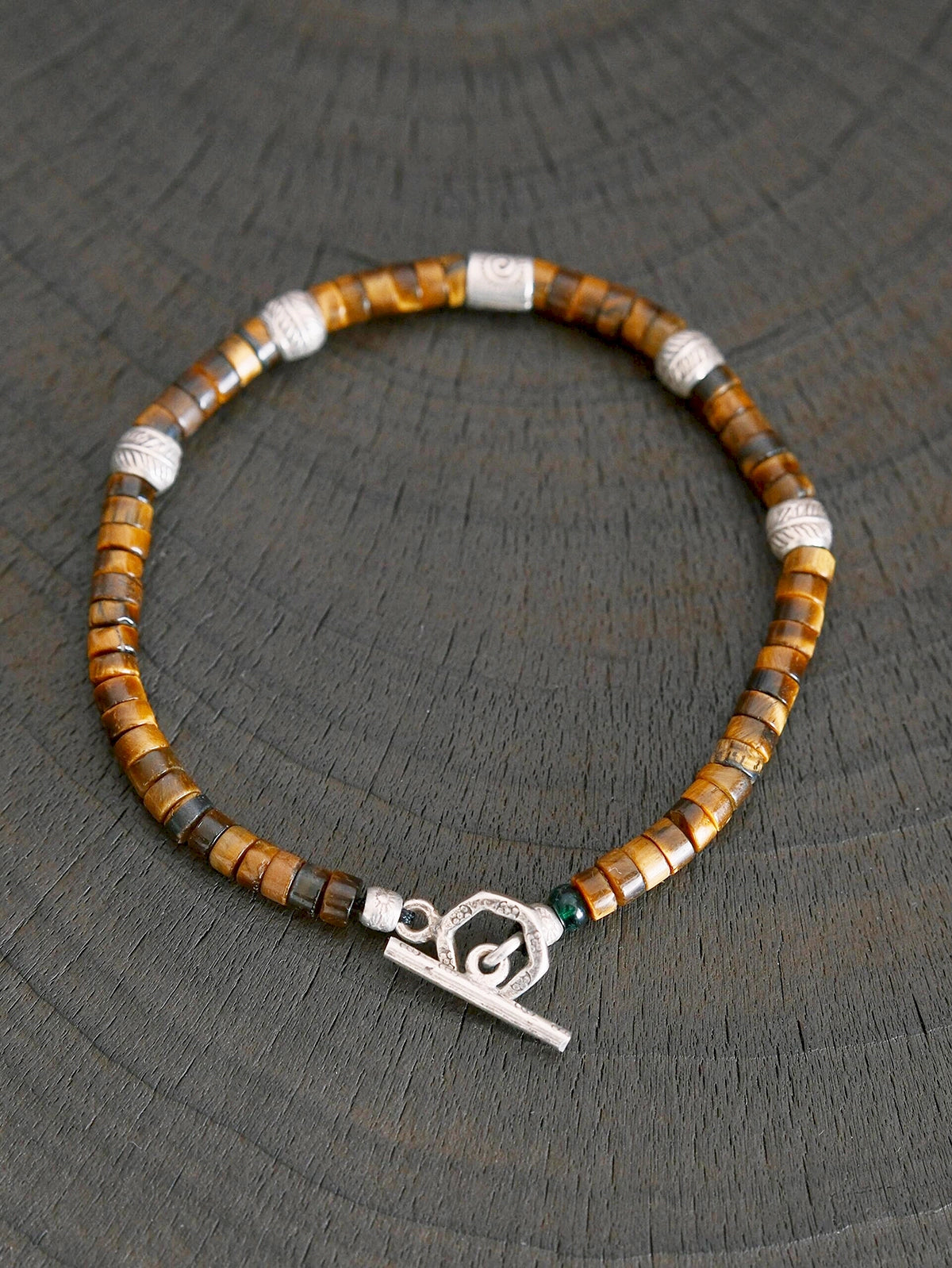 Urban Stoic Series | Amber Authority | Tiger Eye & Hand-Hammered Silver Bracelet