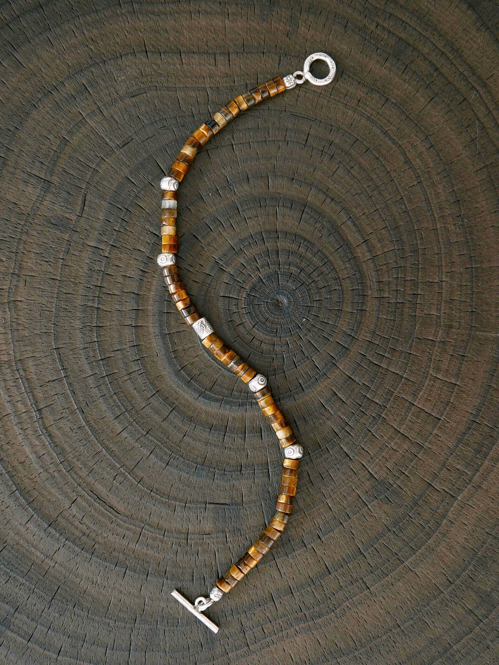 Urban Stoic Series | Amber Authority | Tiger Eye & Hand-Hammered Silver Bracelet