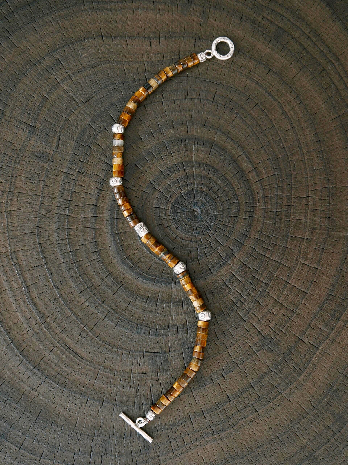 Urban Stoic Series | Amber Authority | Tiger Eye & Hand-Hammered Silver Bracelet