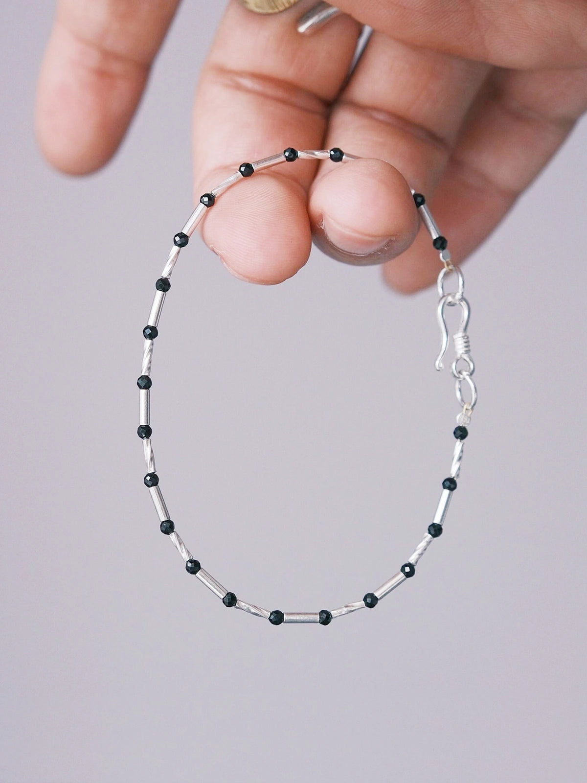 Urban Stoic Series | Cold Signal | Black Spinel & Sterling Silver Bracelet Main image