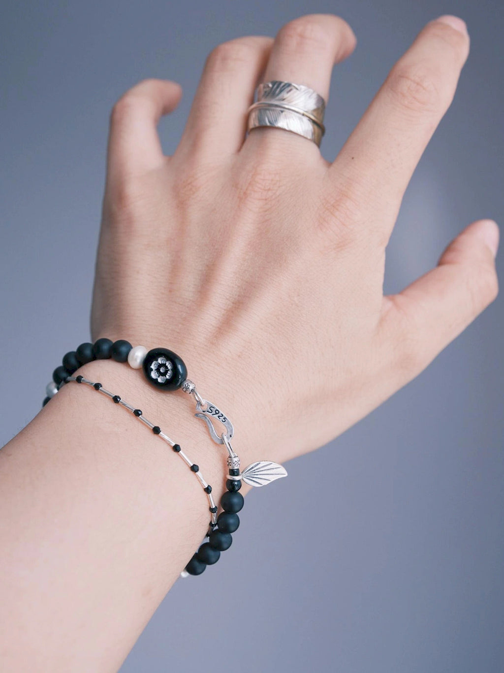 Urban Stoic Series | Cold Signal | Black Spinel & Sterling Silver Bracelet