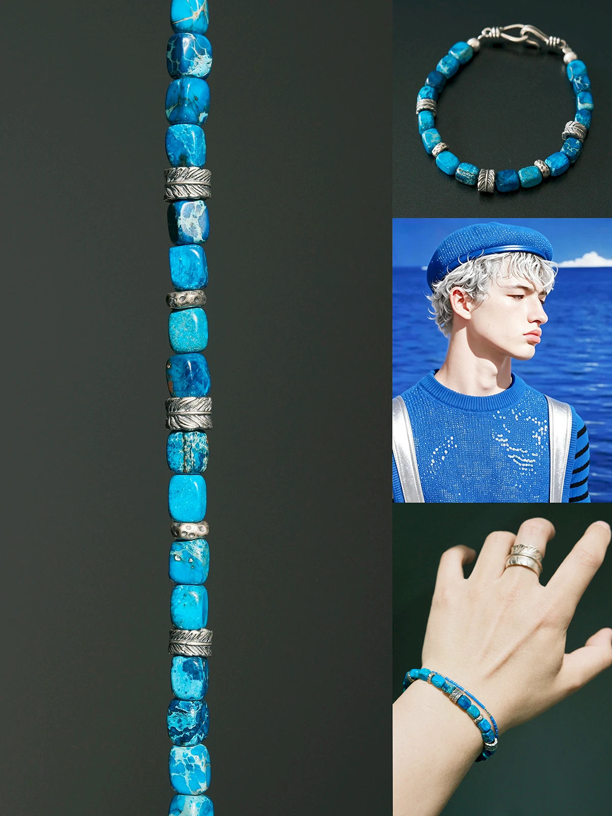 Identity Series | Ocean Wing | Blue Jasper-Style Stone & Sterling Silver Bracelet