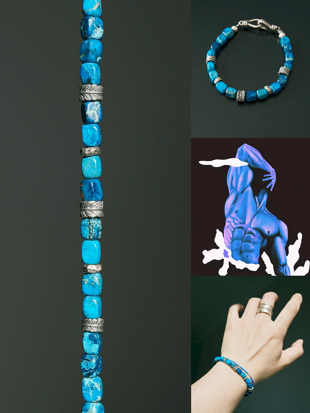 Identity Series | Ocean Wing | Blue Jasper-Style Stone & Sterling Silver Bracelet