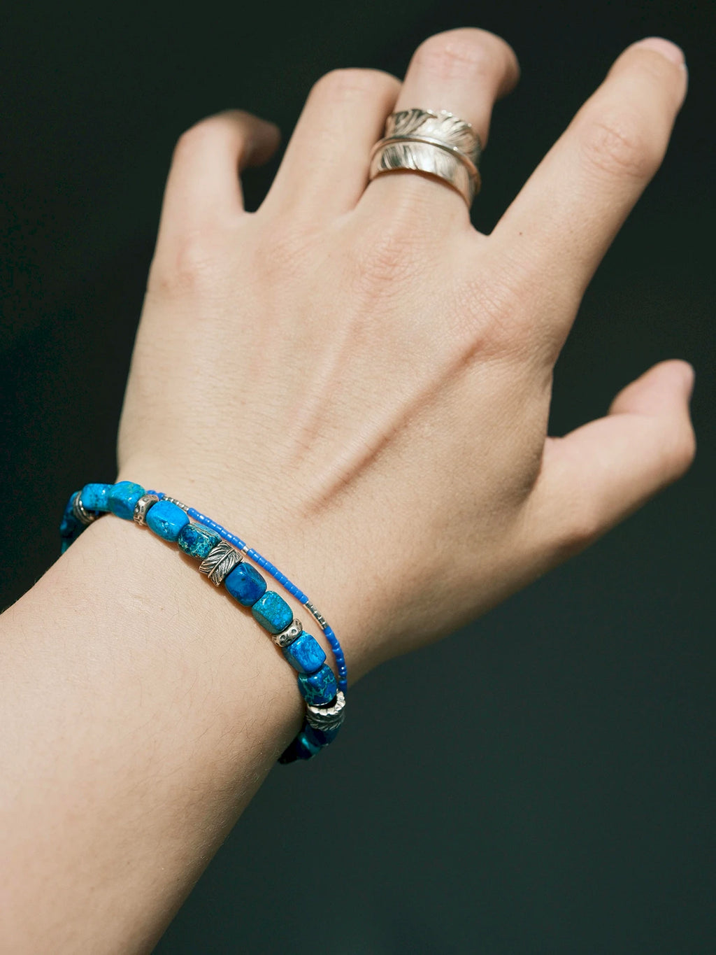 Identity Series | Ocean Wing | Blue Jasper-Style Stone & Sterling Silver Bracelet