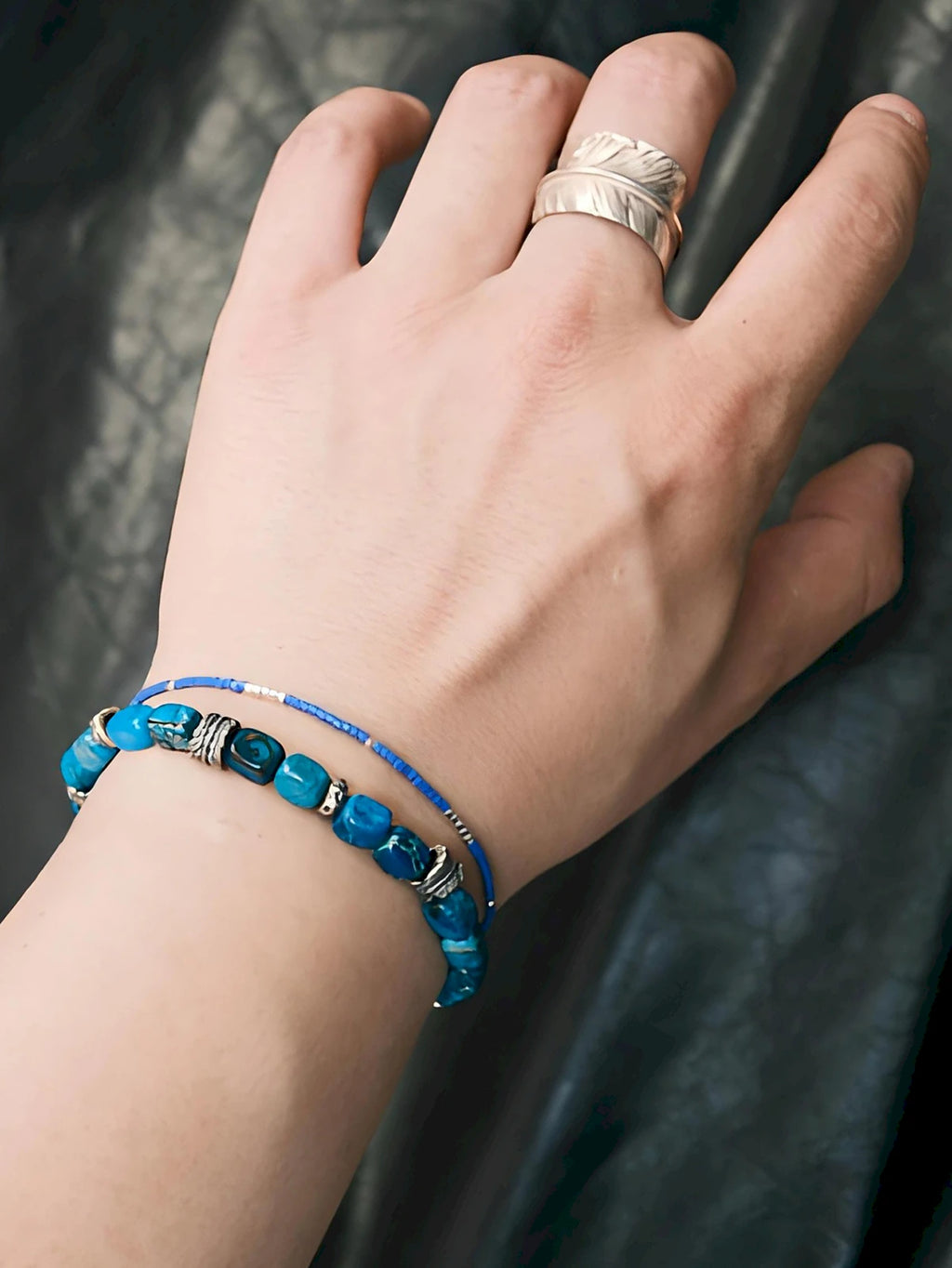 Identity Series | Ocean Wing | Blue Jasper-Style Stone & Sterling Silver Bracelet