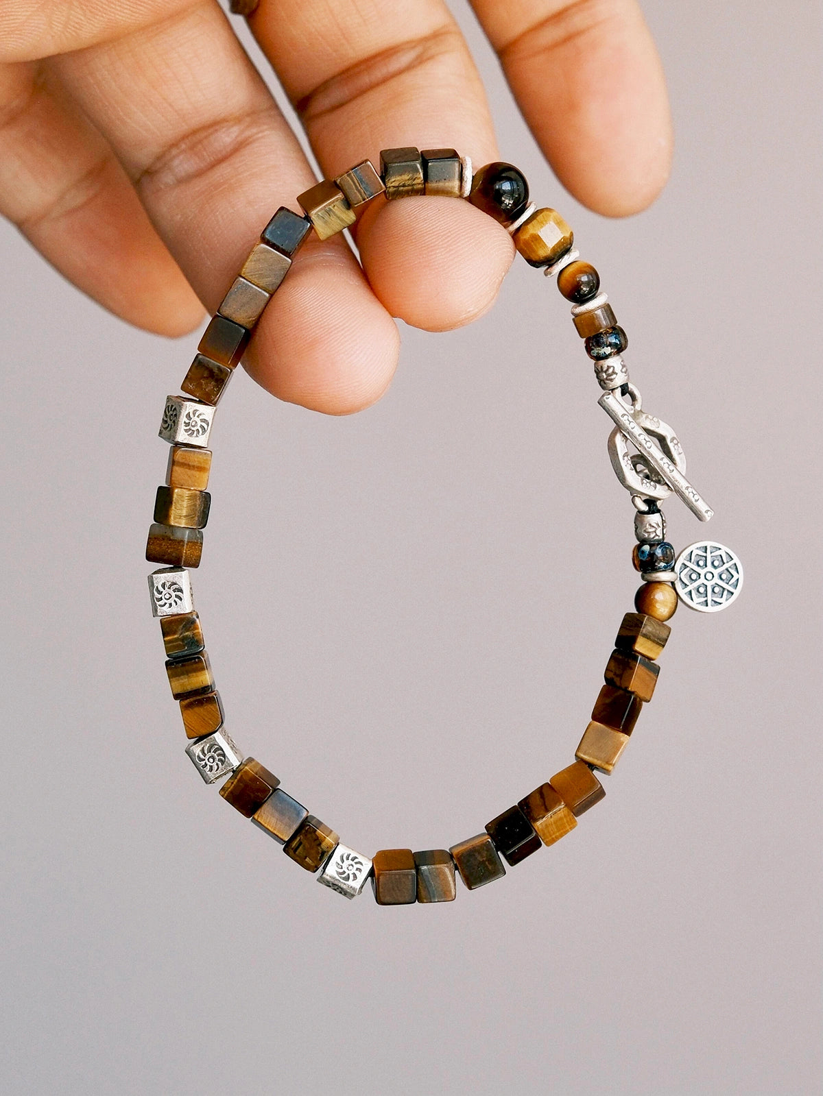 Urban Stoic Series | Amber Command | Tiger Eye & Hammered Silver Bracelet