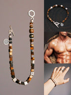 Urban Stoic Series | Amber Command | Tiger Eye & Hammered Silver Bracelet