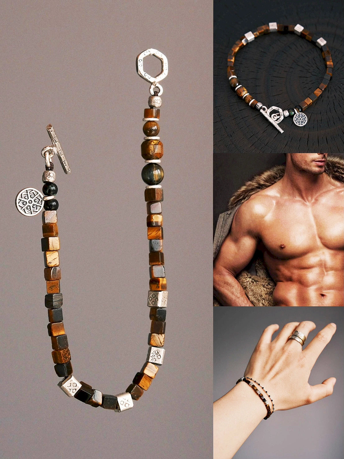 Urban Stoic Series | Amber Command | Tiger Eye & Hammered Silver Bracelet