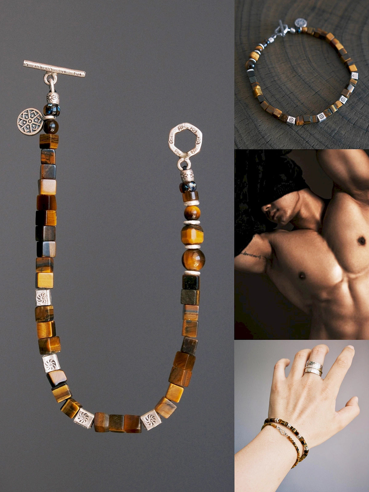Urban Stoic Series | Amber Command | Tiger Eye & Hammered Silver Bracelet