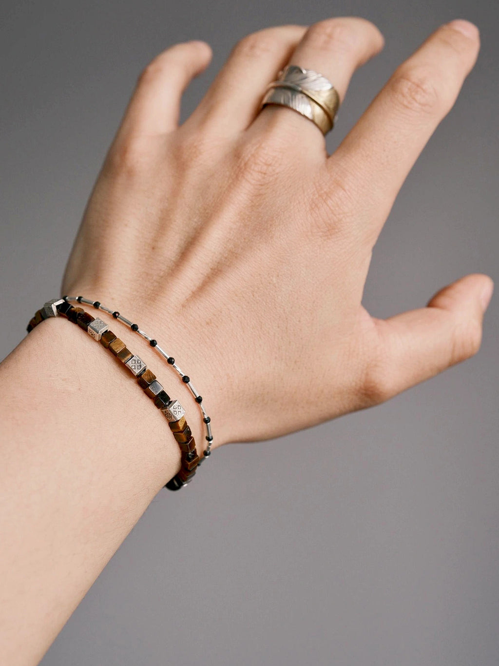 Urban Stoic Series | Amber Command | Tiger Eye & Hammered Silver Bracelet