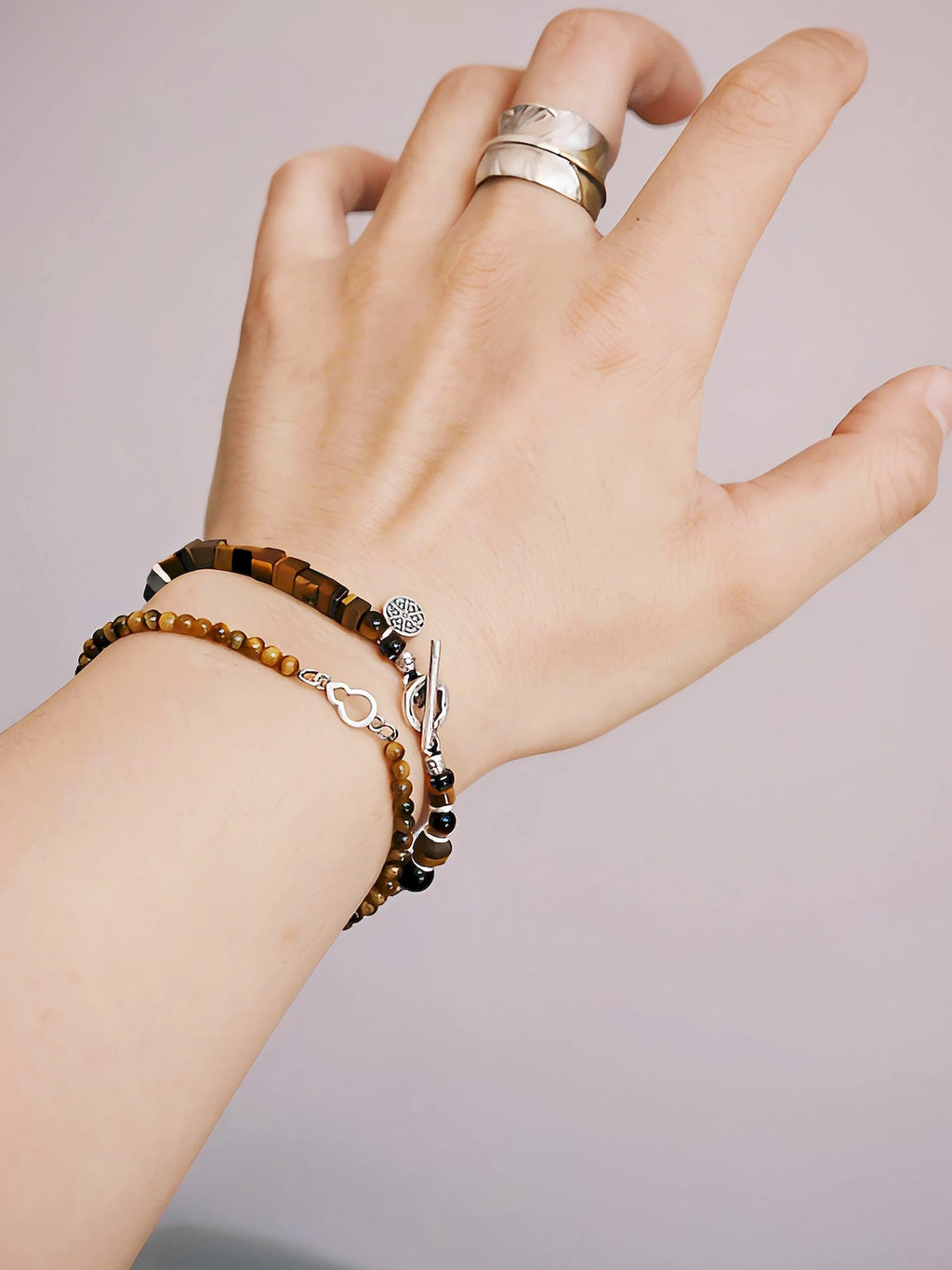 Urban Stoic Series | Amber Command | Tiger Eye & Hammered Silver Bracelet