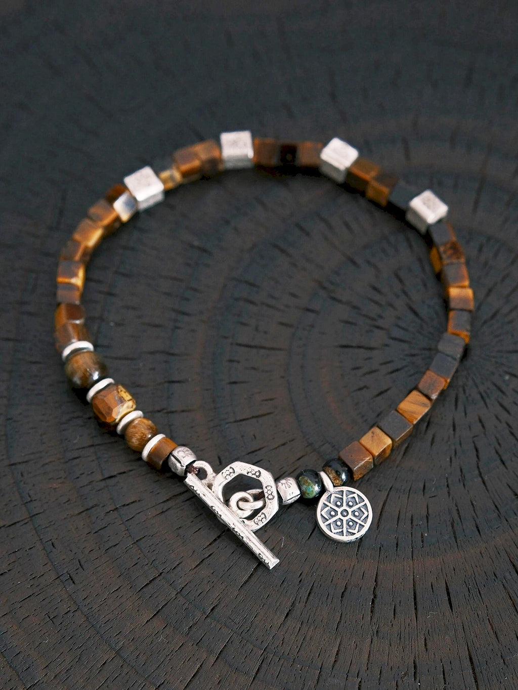 Urban Stoic Series | Amber Command | Tiger Eye & Hammered Silver Bracelet