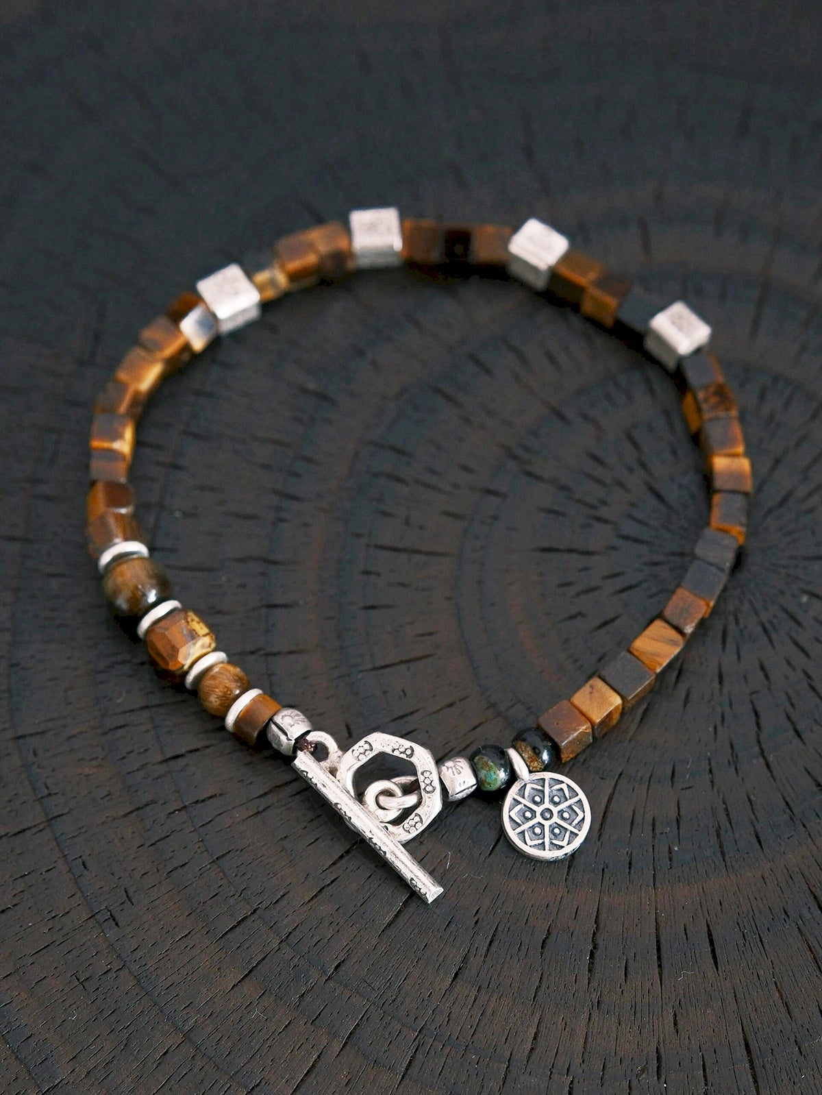 Urban Stoic Series | Amber Command | Tiger Eye & Hammered Silver Bracelet