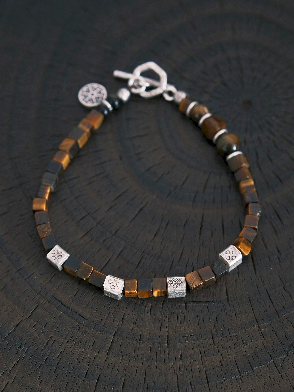 Urban Stoic Series | Amber Command | Tiger Eye & Hammered Silver Bracelet
