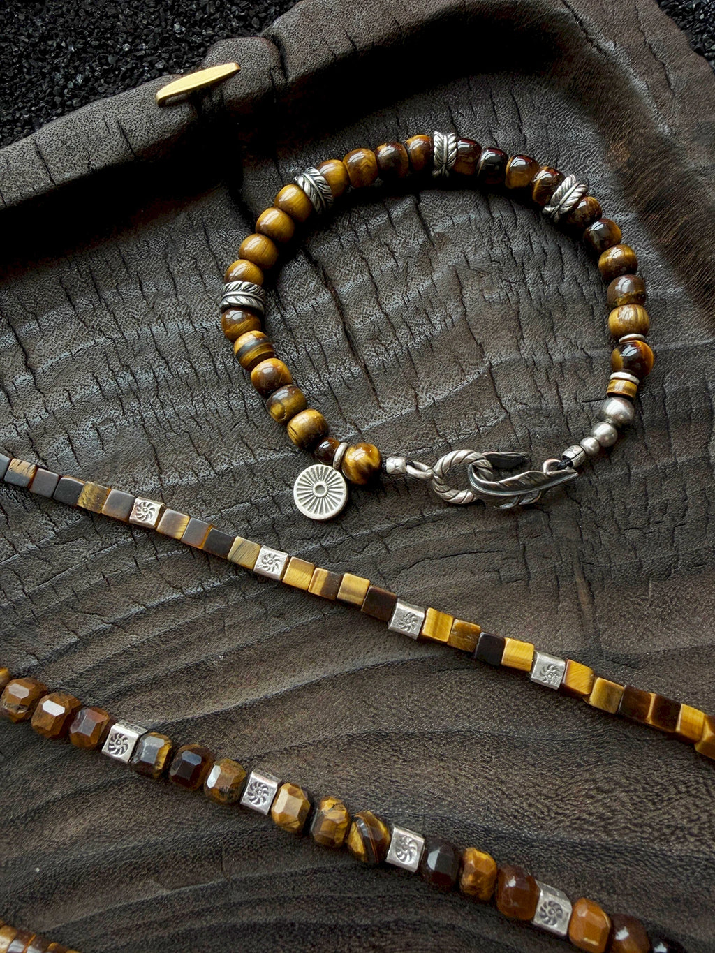 Urban Stoic Series | Amber Command | Tiger Eye & Hammered Silver Bracelet