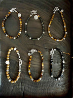Urban Stoic Series | Amber Command | Tiger Eye & Hammered Silver Bracelet