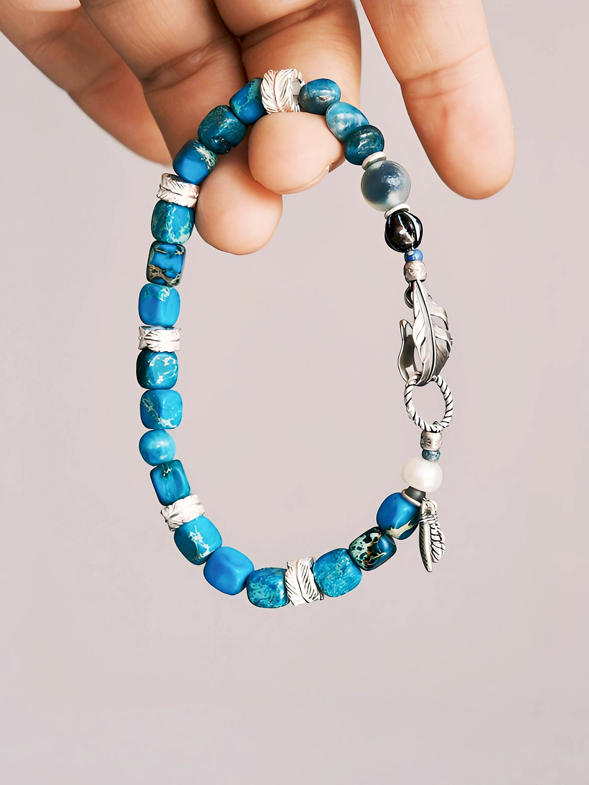 Identity Series | Blue Horizon | Blue Jasper-Style Stone & Silver Feather Bracelet Main image