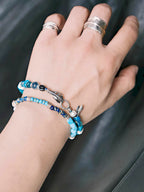 Identity Series | Blue Horizon | Blue Jasper-Style Stone & Silver Feather Bracelet