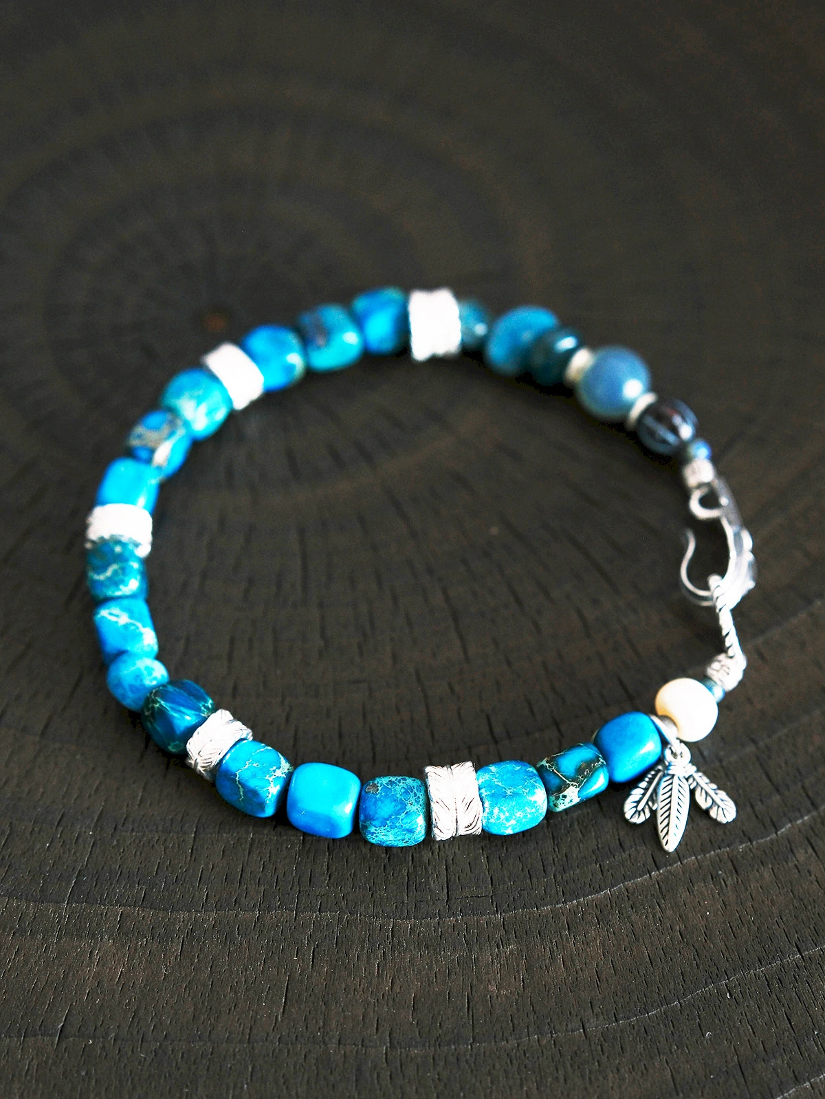 Identity Series | Blue Horizon | Blue Jasper-Style Stone & Silver Feather Bracelet