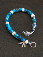 Identity Series | Blue Horizon | Blue Jasper-Style Stone & Silver Feather Bracelet
