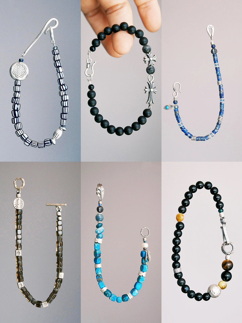 Identity Series | Blue Horizon | Blue Jasper-Style Stone & Silver Feather Bracelet
