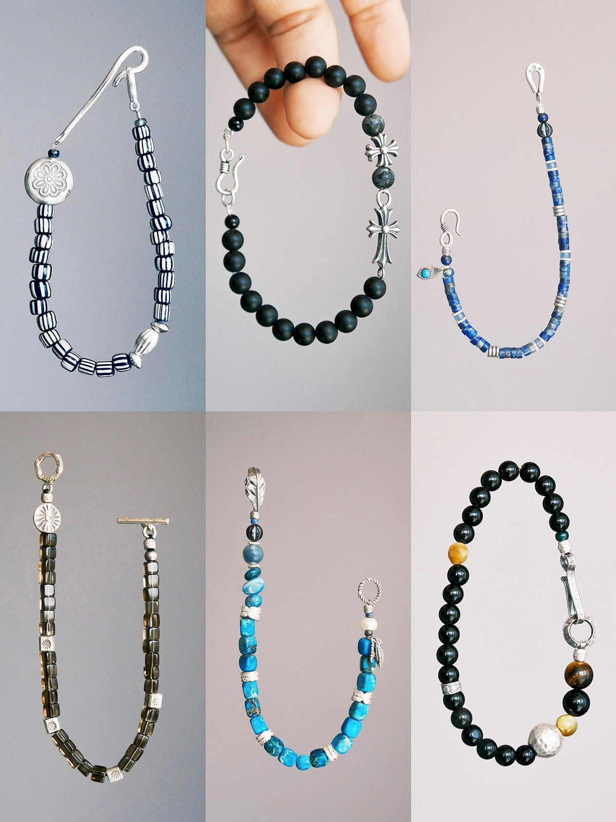 Identity Series | Blue Horizon | Blue Jasper-Style Stone & Silver Feather Bracelet
