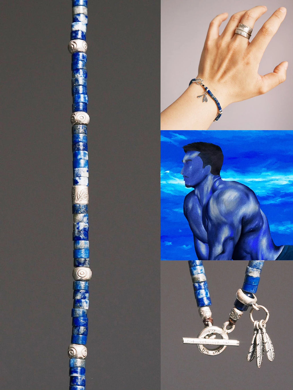 Identity Series | Blue Feather | Lapis Lazuli & Sterling Silver Bracelet
