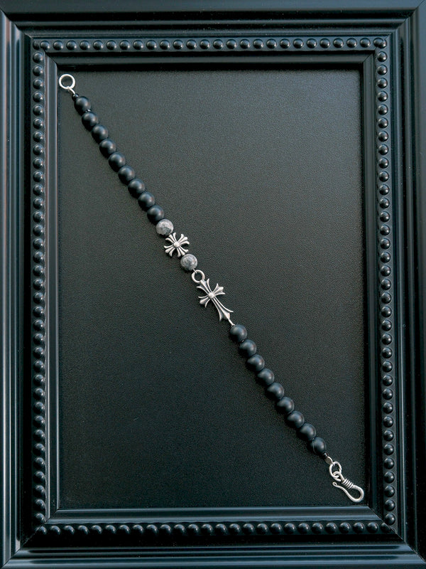 Meaningful gift for him, men’s black onyx and sterling silver bracelet with dark minimal Urban Stoic packaging style