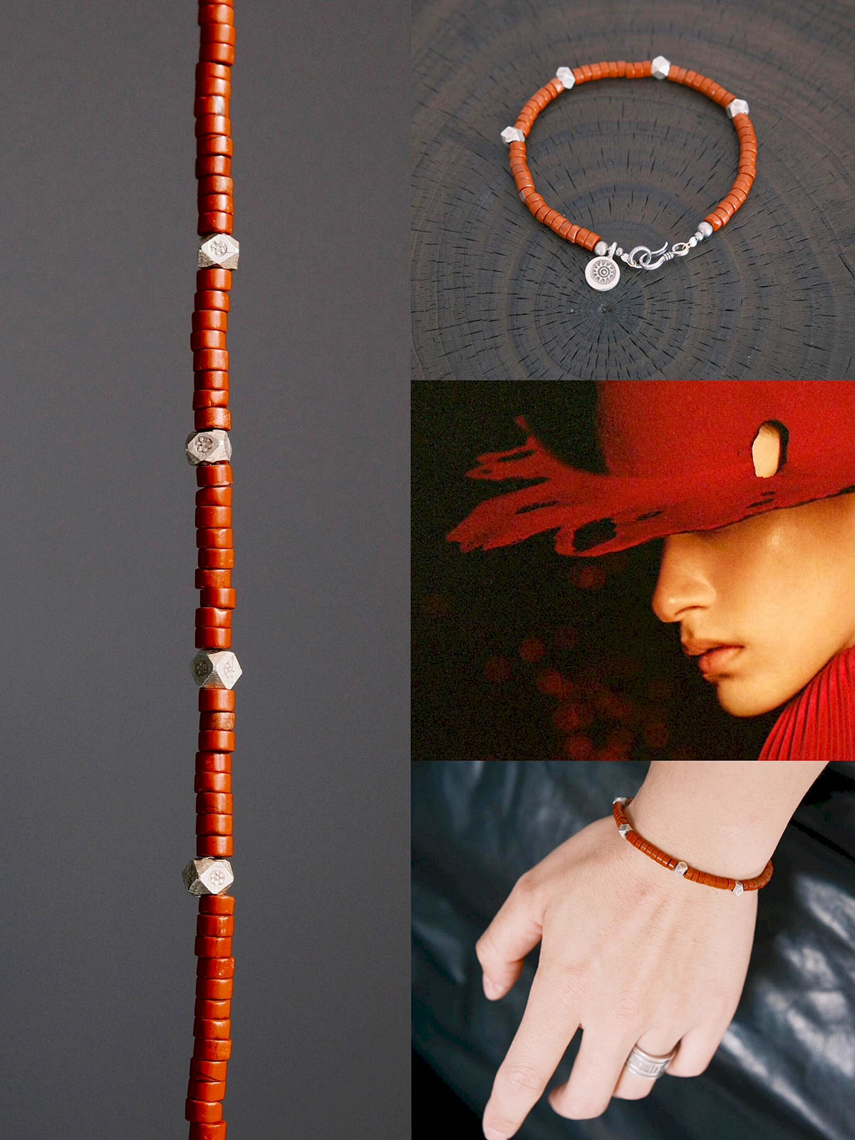 Identity Series | Sunward Creed | Bloodstone (Oriental Jasper) & Hammered Sterling Silver Bracelet Secondary image