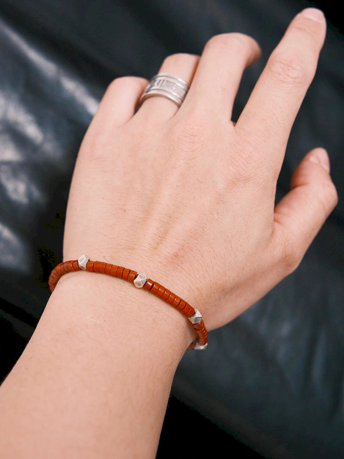 Identity Series | Sunward Creed | Bloodstone (Oriental Jasper) & Hammered Sterling Silver Bracelet