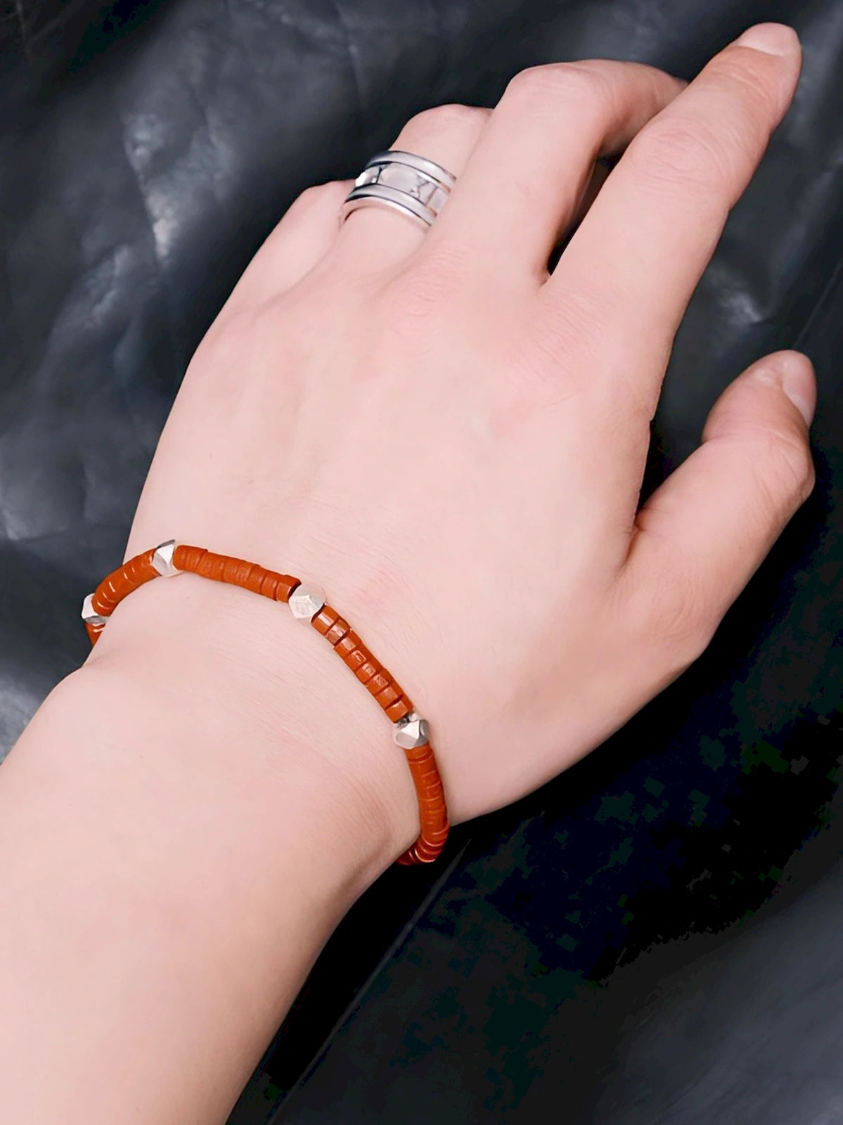 Identity Series | Sunward Creed | Bloodstone (Oriental Jasper) & Hammered Sterling Silver Bracelet
