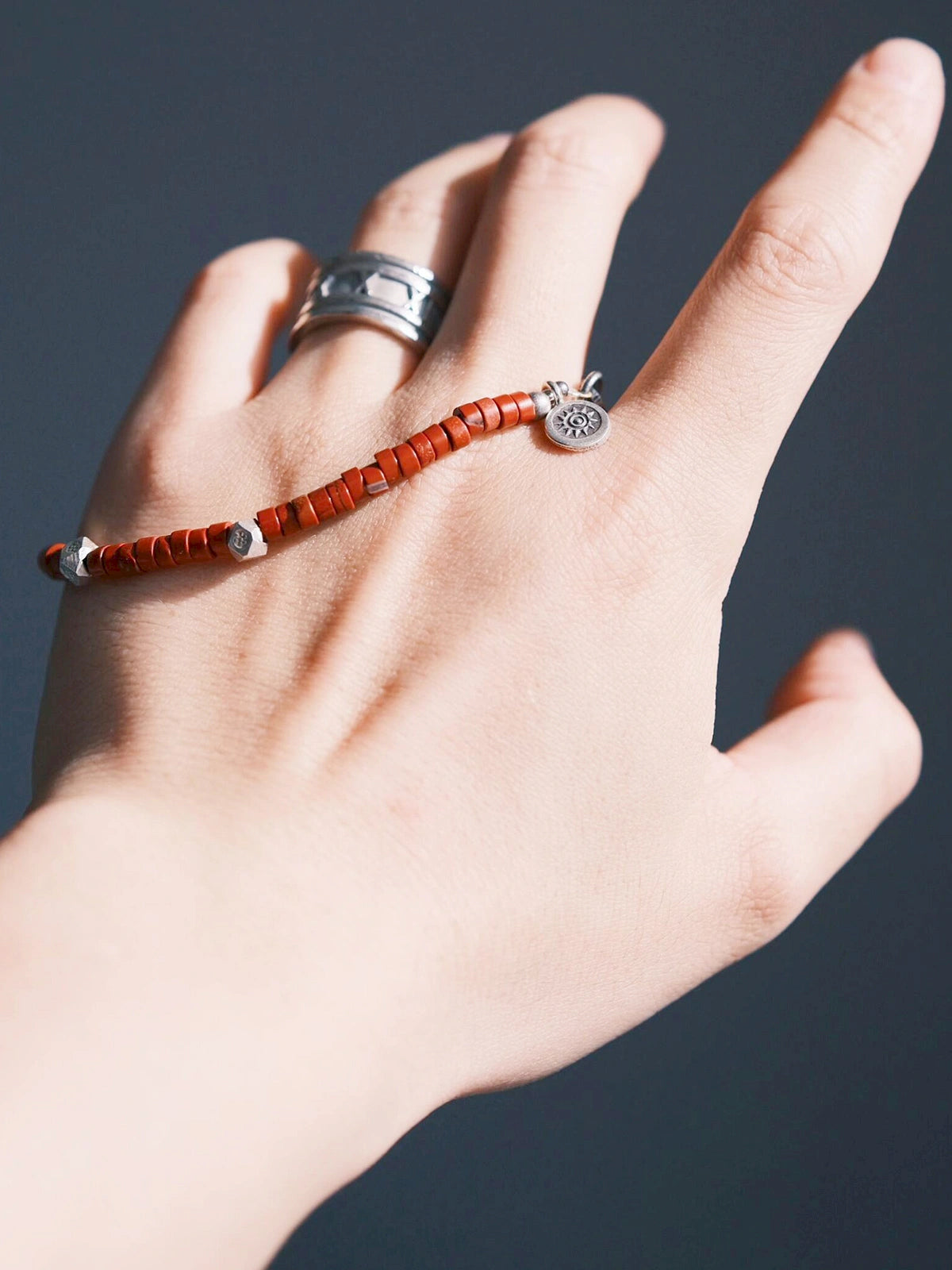 Identity Series | Sunward Creed | Bloodstone (Oriental Jasper) & Hammered Sterling Silver Bracelet