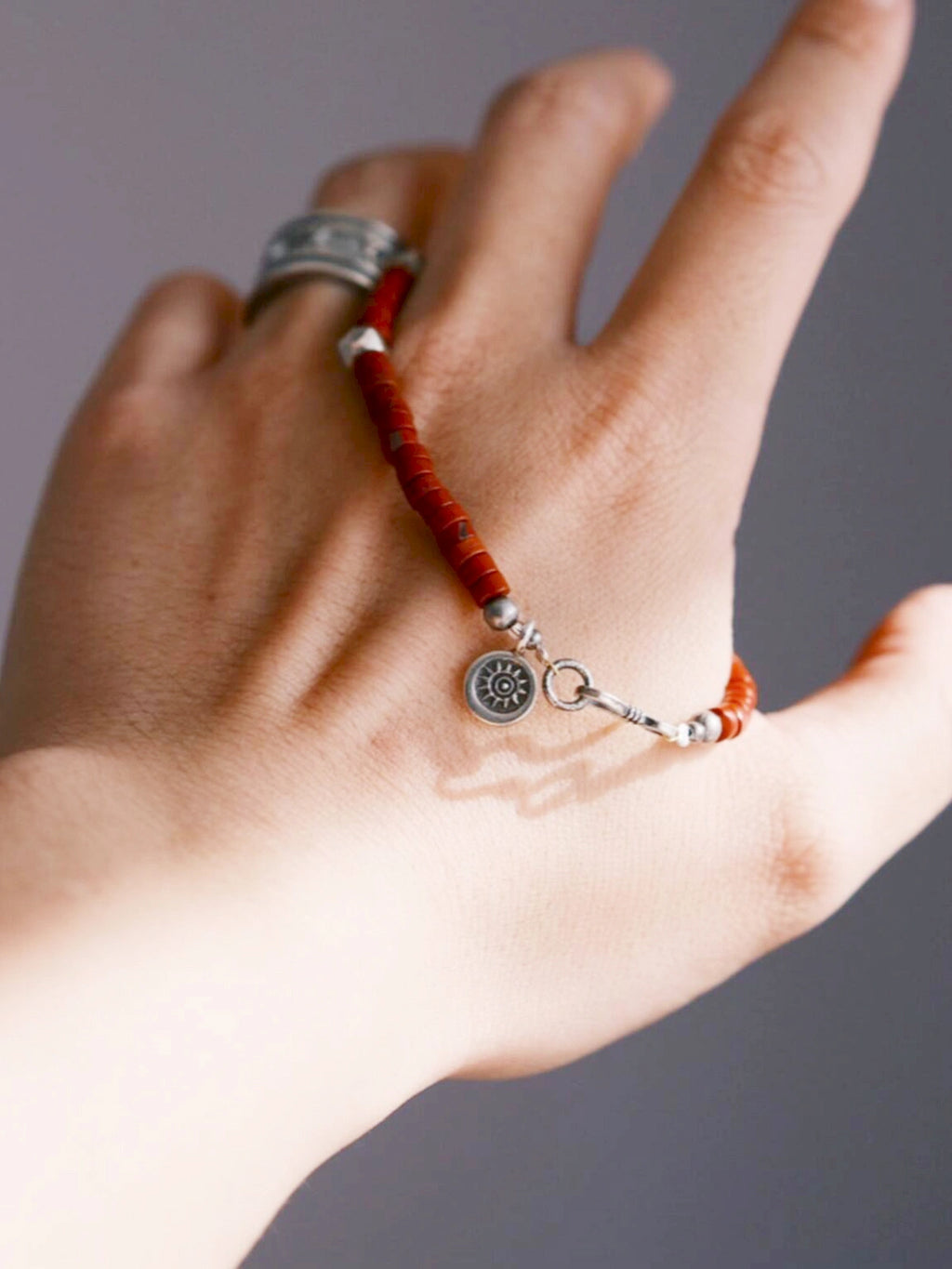 Identity Series | Sunward Creed | Bloodstone (Oriental Jasper) & Hammered Sterling Silver Bracelet