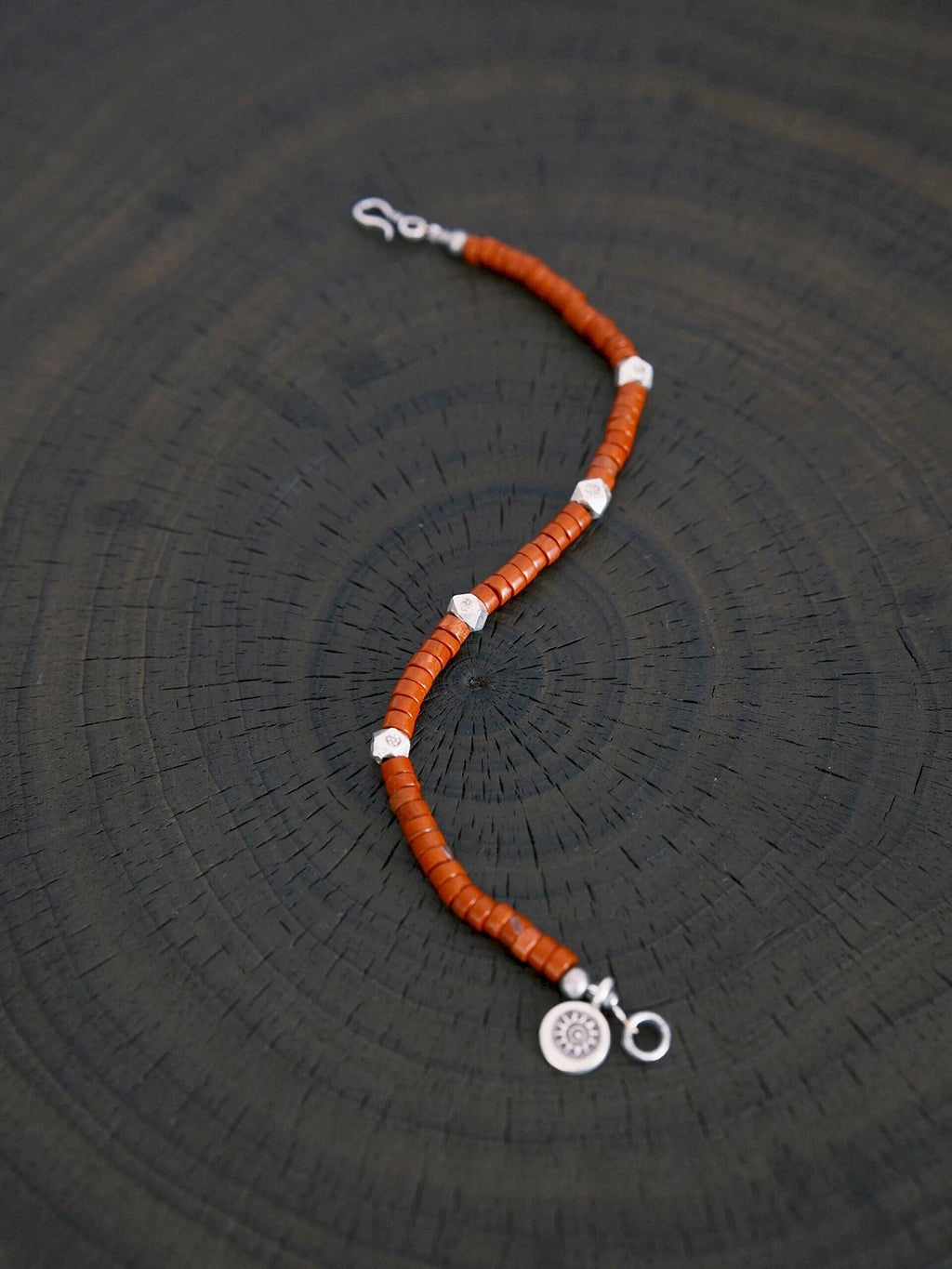 Identity Series | Sunward Creed | Bloodstone (Oriental Jasper) & Hammered Sterling Silver Bracelet