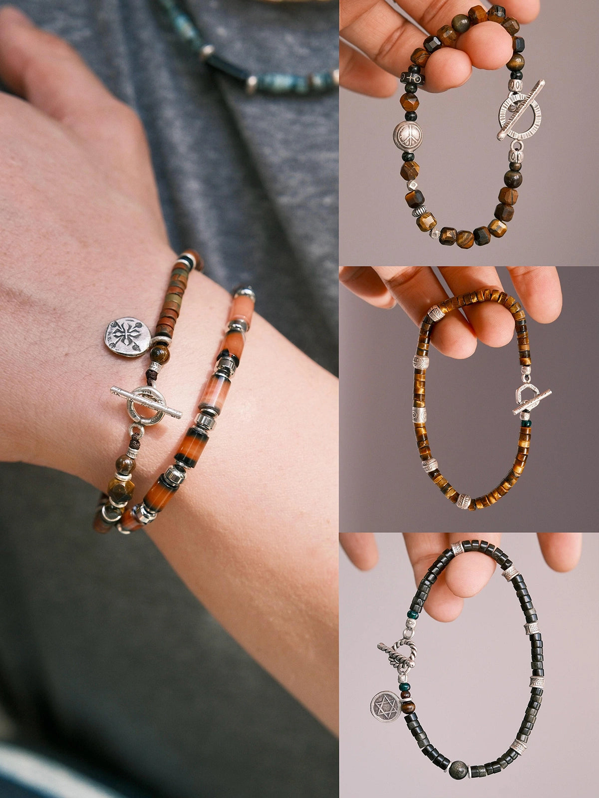Urban Stoic Series | Amber Rogue | Tiger Eye, Horn & Silver Bracelet