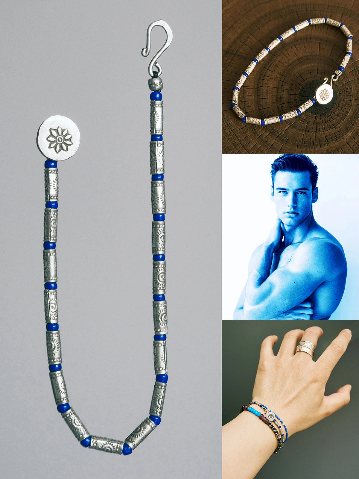 Identity Series | Blue Solstice | 990 Fine Silver & Miyuki Colored-Glaze Bracelet