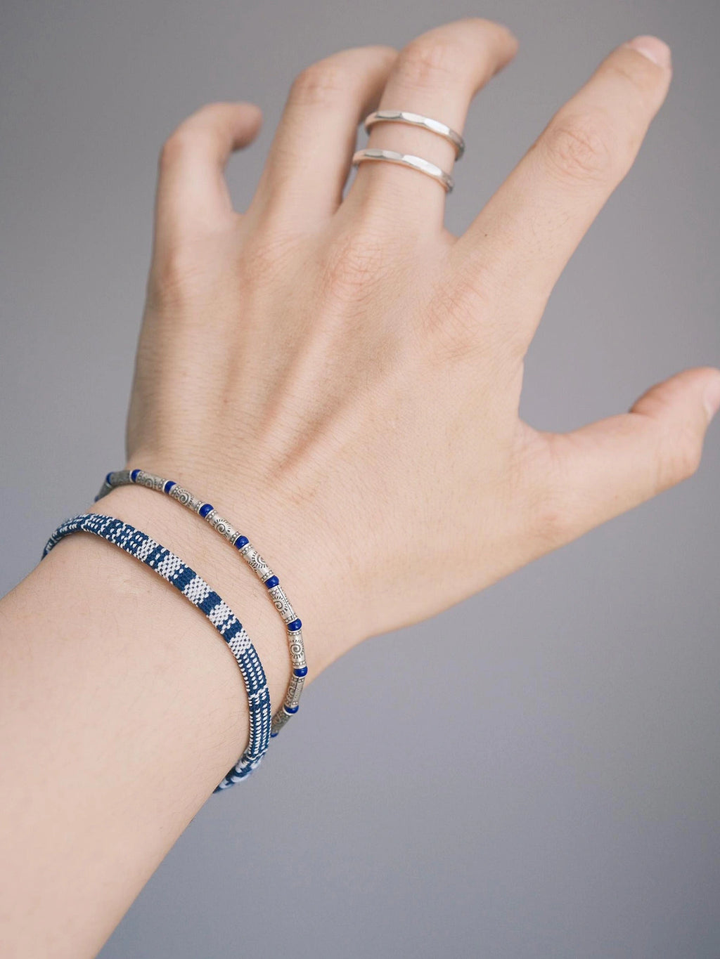 Identity Series | Blue Solstice | 990 Fine Silver & Miyuki Colored-Glaze Bracelet