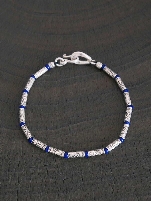 Gift-ready men’s silver bracelet from Identity Series Blue Solstice, crafted with 990 fine silver and Miyuki colored-glaze.