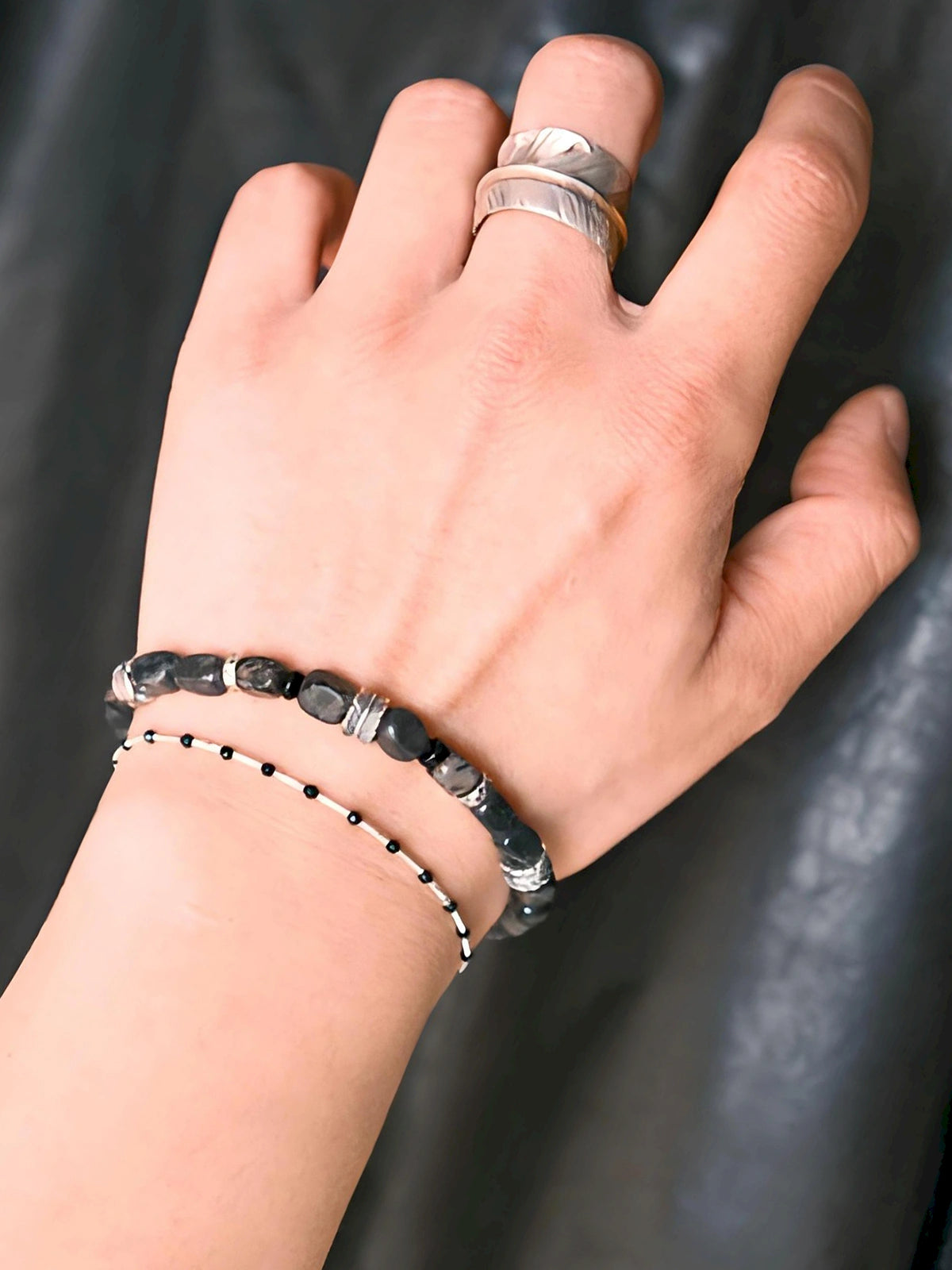Urban Stoic Series | Dark Wing | Black Onyx, Pearl & Sterling Silver Bracelet