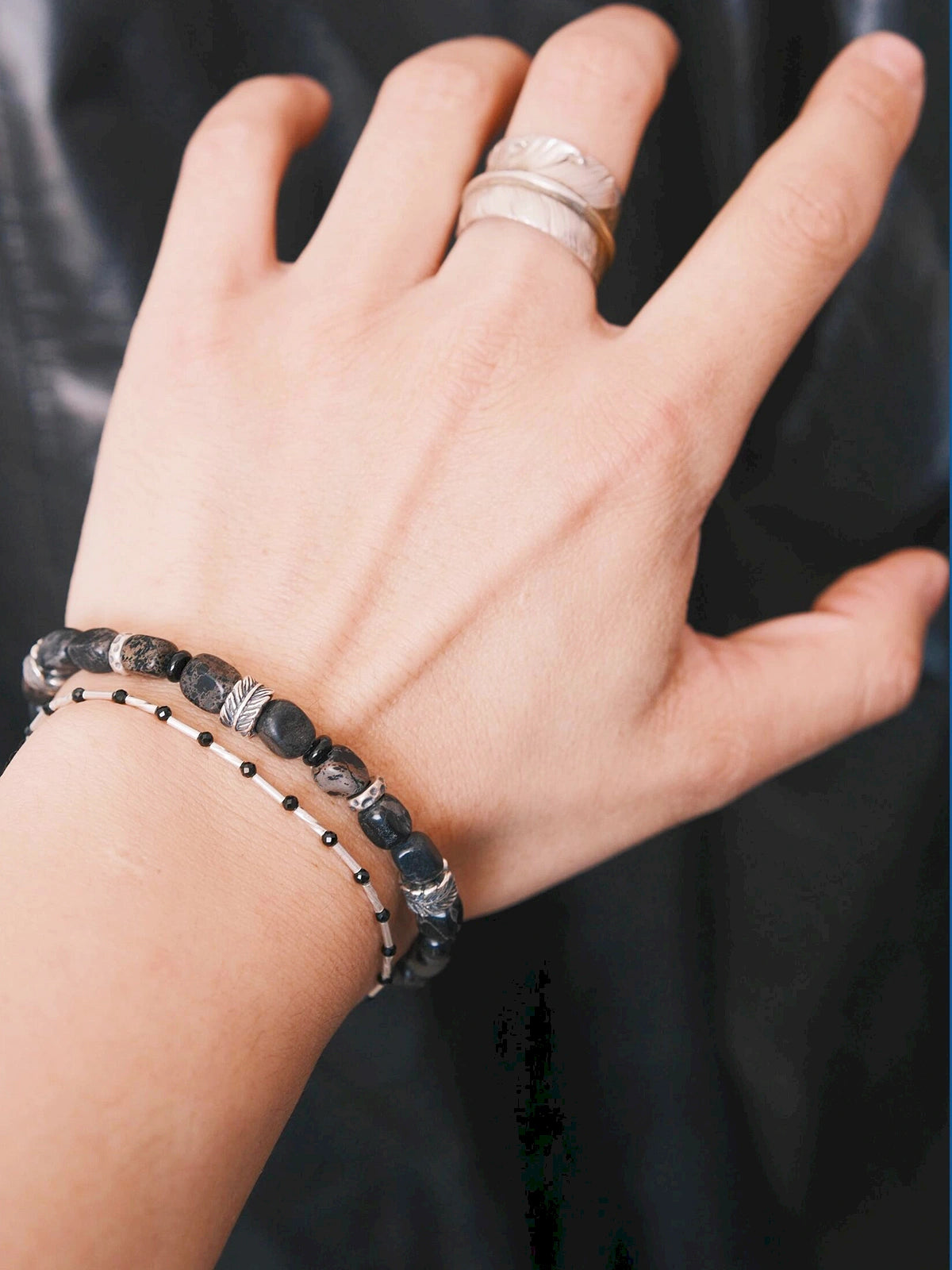 Urban Stoic Series | Dark Wing | Black Onyx, Pearl & Sterling Silver Bracelet