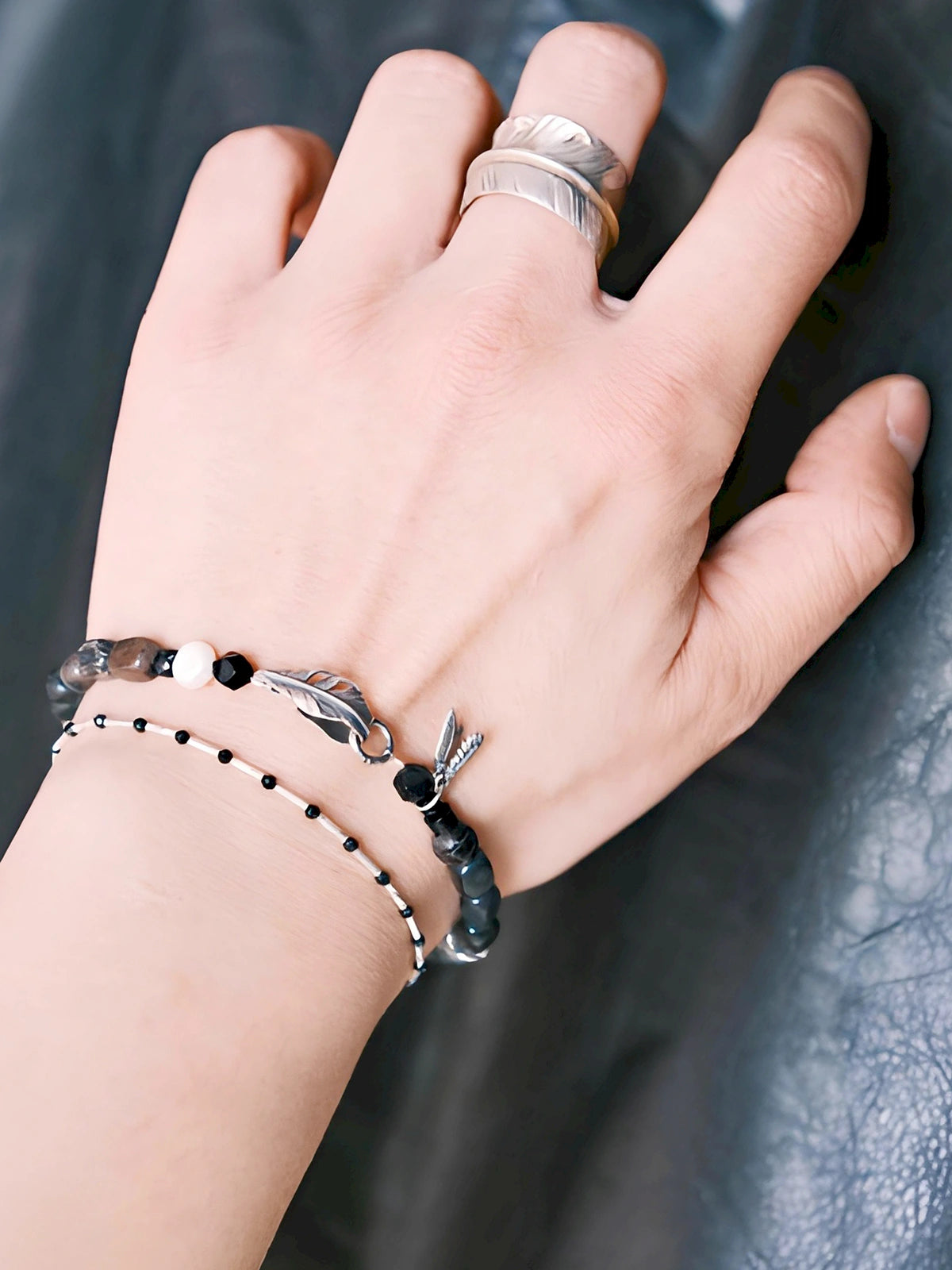 Urban Stoic Series | Dark Wing | Black Onyx, Pearl & Sterling Silver Bracelet