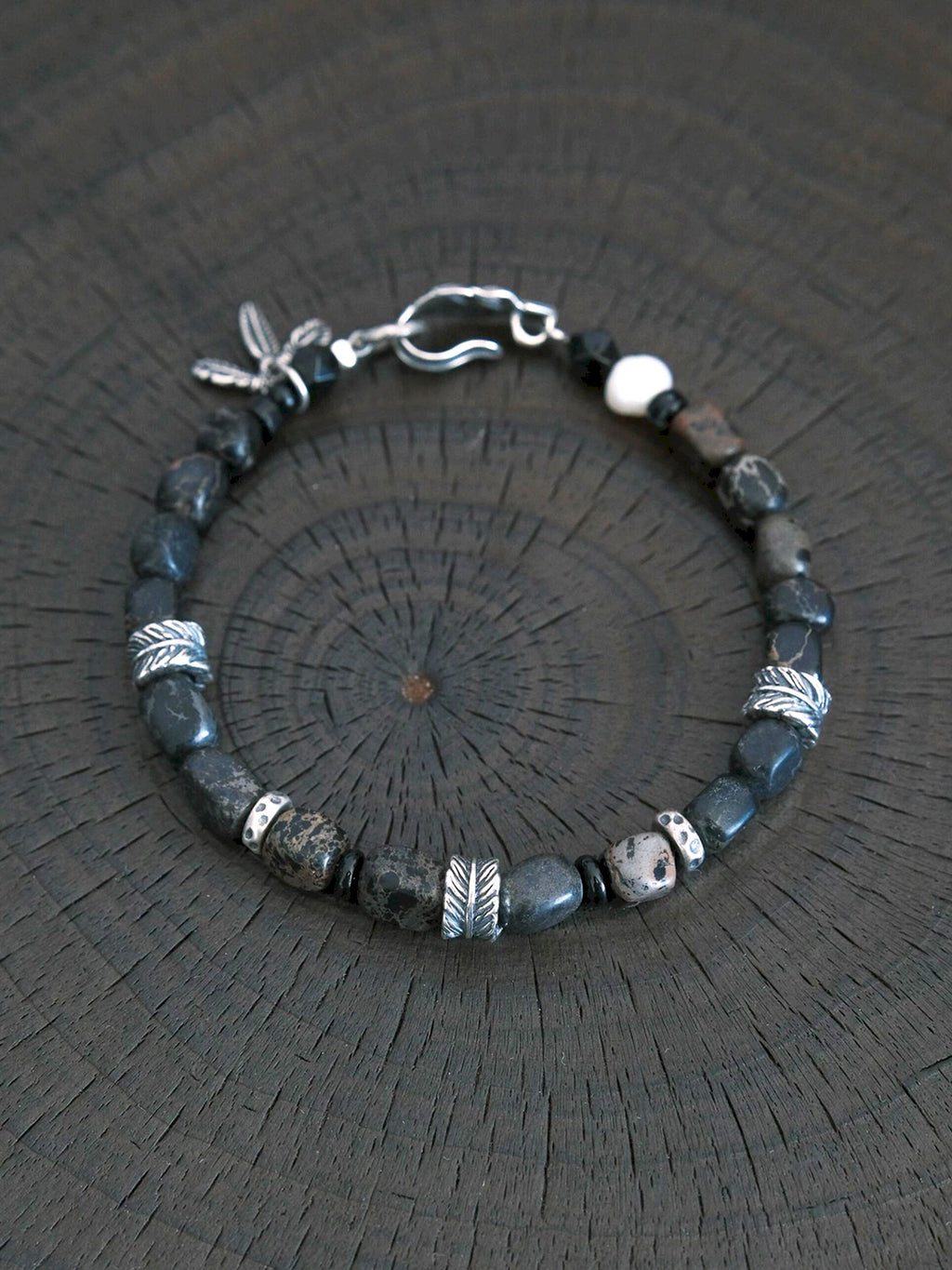 Urban Stoic Series | Dark Wing | Black Onyx, Pearl & Sterling Silver Bracelet