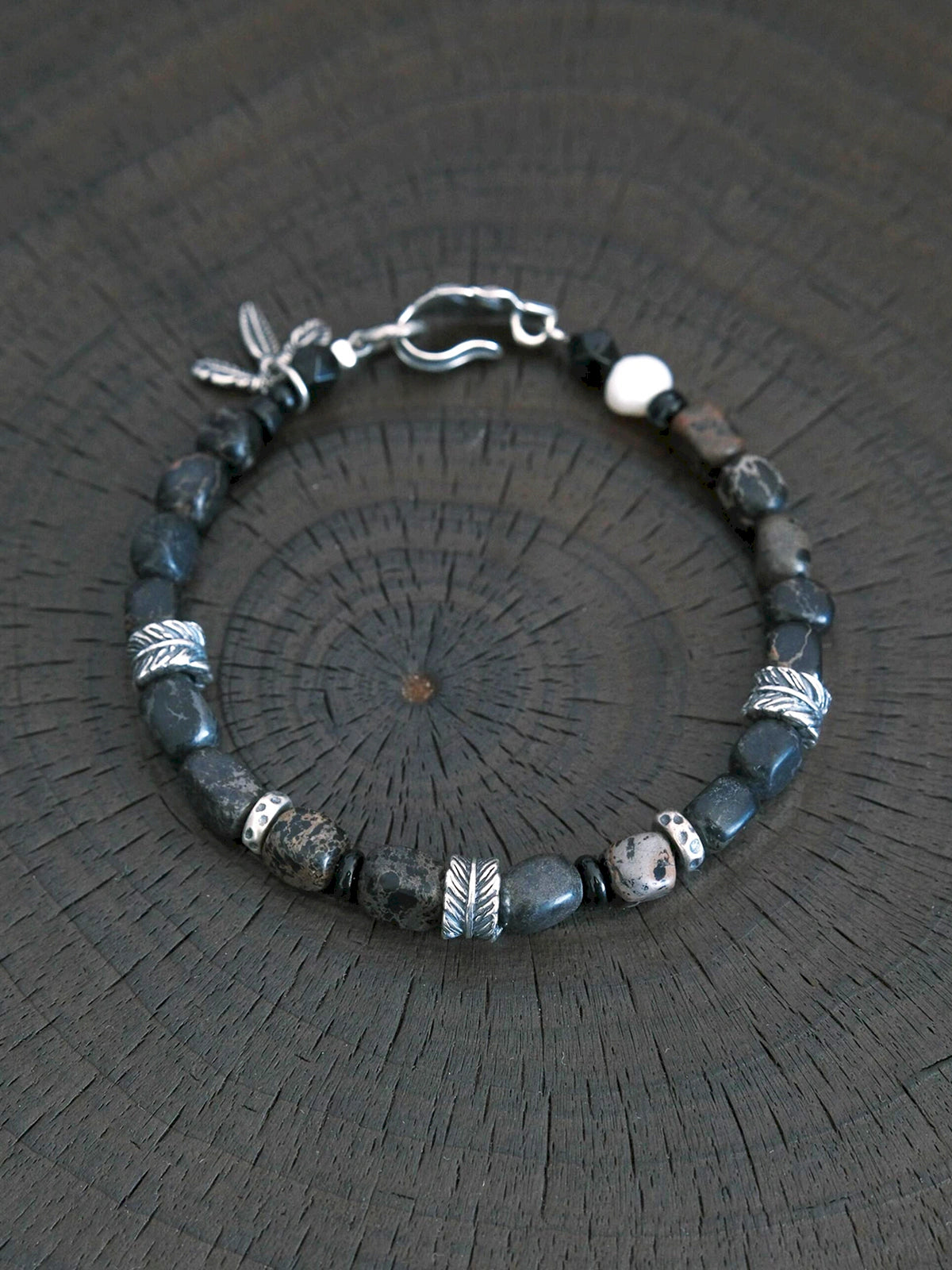 Urban Stoic Series | Dark Wing | Black Onyx, Pearl & Sterling Silver Bracelet